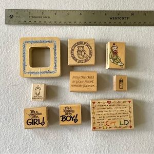 Bundle of 9 Vintage 80s/90s new baby -  child related ink stamps - most unused!